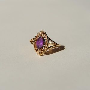 Antique 10k Gold & Amethyst Marquise Ring